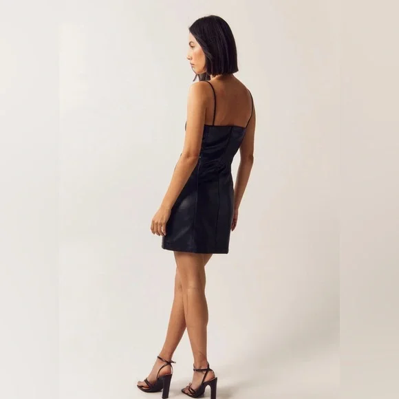 Nasty Gal Faux Leather Strappy Mini Dress | Black | Size US 4 | NWT - Picture 4 of 4